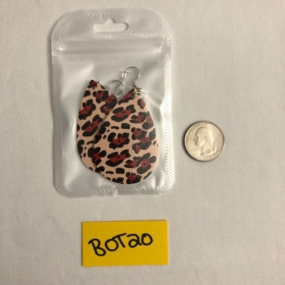 Tan Animal Print PU Leather Teardrop Earrings - Picture 3 of 4